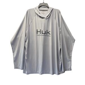 HUK Performance Fishing Hoodie Shirt Men's Size XXL Light Gray Moisture Wicking